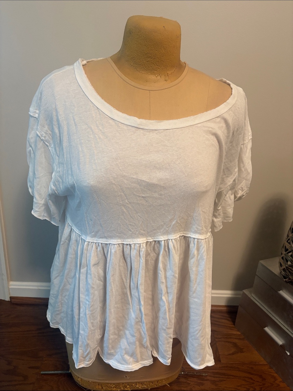 Free People White Short Sleeve Peplum Tunic